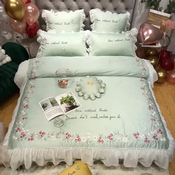 

Silky Egyptian cotton Yellow Green Duvet Cover Bed sheet Fitted sheet set Queen King Size Bedding Set ropa de cama/linge de lit