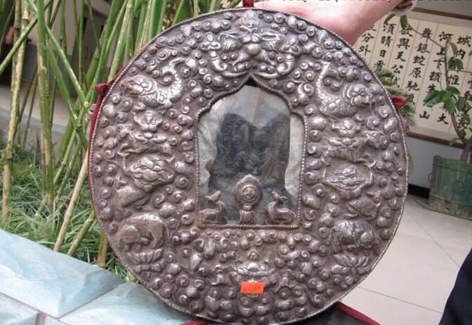 

Collectible bronze lion statue S0693 13"Tibet classic Copper Buddha periapt talisman TangKa