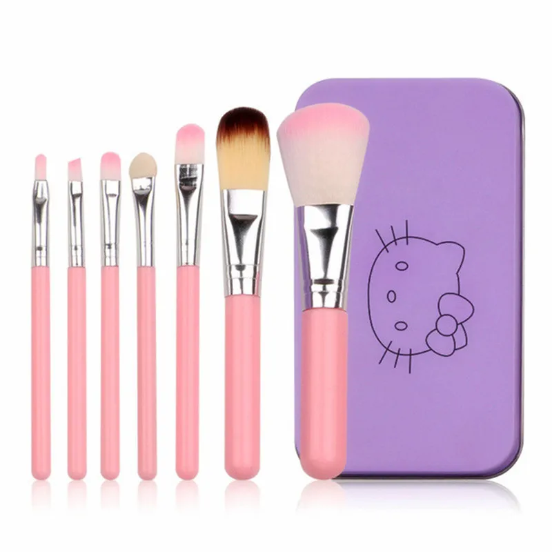 

Hello Kitty 7PCS Makeup Brushes with Metal Box Cosmetics Kit de pinceis de Maquiagem For Powder Foundation Brushes Makeup Brush