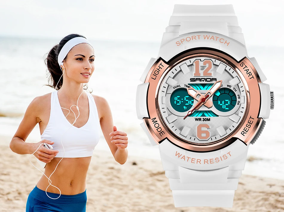 SANDA часы женские брендовые Роскошные модные розовые золотые часы спортивные женские relojes mujer светодиодный цифровые наручные часы для девушек