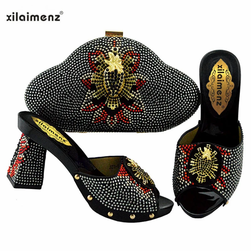 

African Style Woman Shoes And Bag Set Latest Black Color 2019 Spring Shoes And Bag Set For Party Dress Free Shipping By DHL