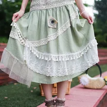 Японский стиль Mori Girl преппи, Студенческая юбка, эластичная резинка на талии, кружевная готическая юбка, Saia, женская новая юбка, хиппи, бохо, Женская юбка