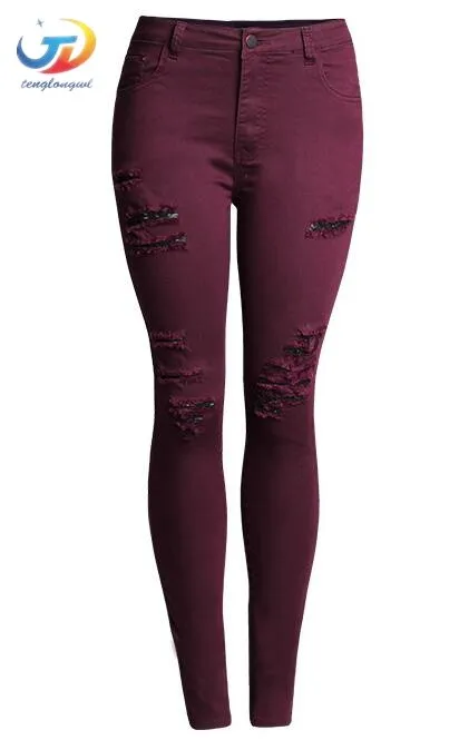 dark red ripped jeans