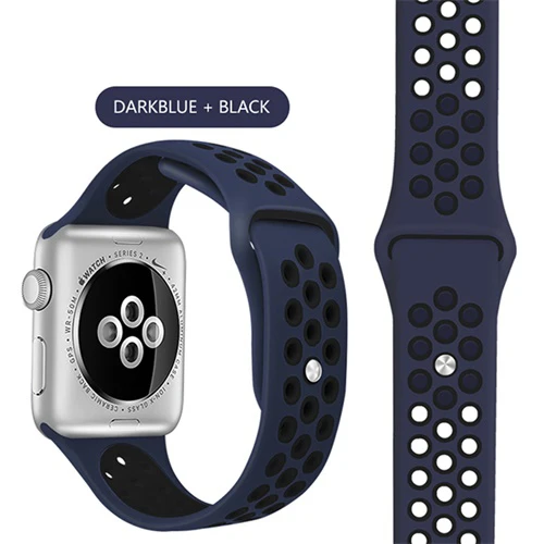 Эластичный дышащий Силикон Спортивный ремешок для Apple Watch 5 4 3 2 1 42 мм 38 мм резиновые ремешки для Nike+ Iwatch 4 3 40 мм 44 мм - Цвет ремешка: DarkBlue Black