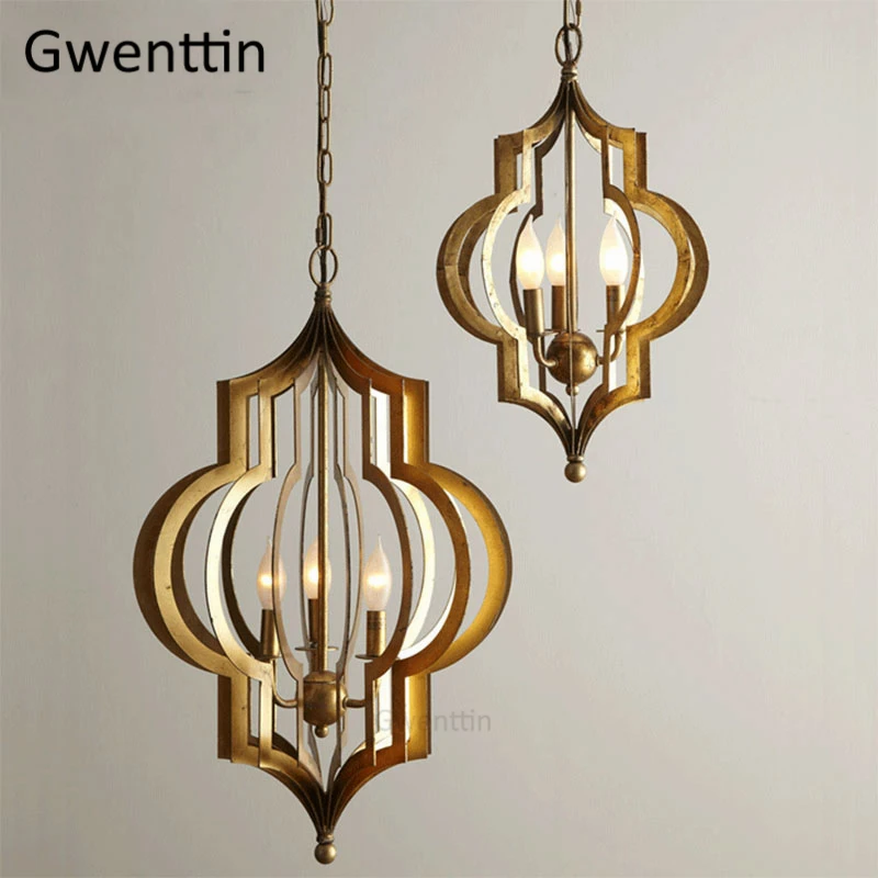 

American Gold Iron Pendant Lamp Led Vintage Hanging Lights for Home Bedroom Dining Room Industrial Decor Suspension Luminaire