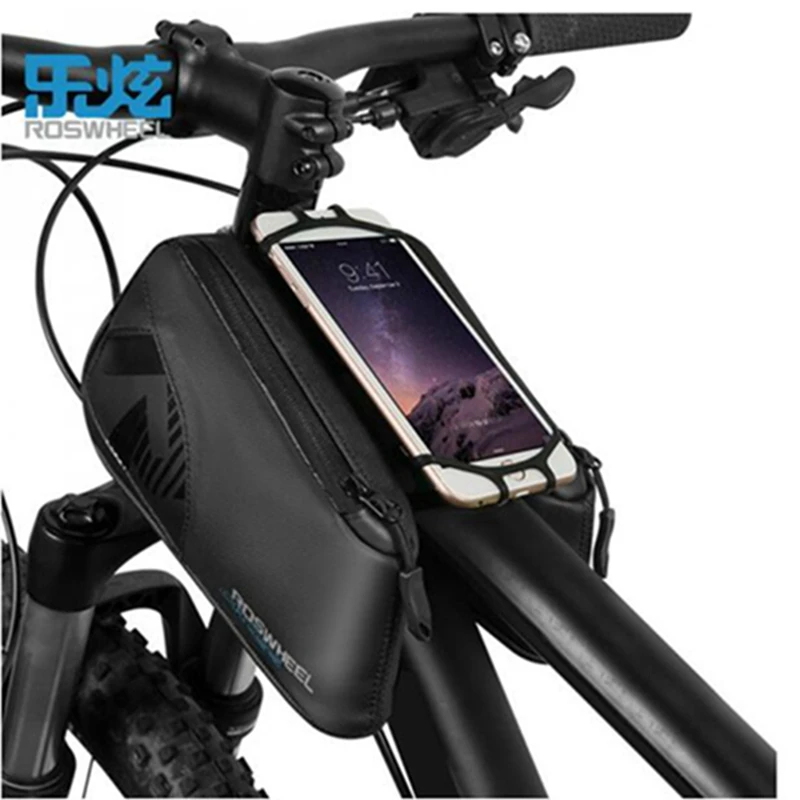 

ROSWHEEL Water Resistant Cycling Bag Black Bicycle Top Tube Bag 1680D Bike Bicycle Front Frame Pannier Bag For 4-6.7 inch