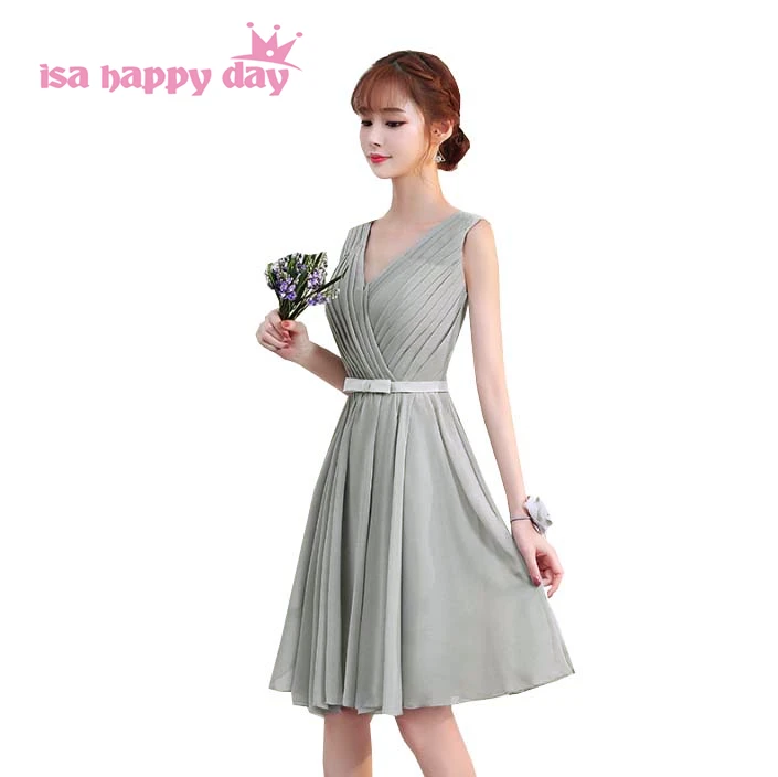 

most popular light grey short v neck sleeveless chiffon a line bridesmaid dress bridesmaids formal bridemaid dresses H4128