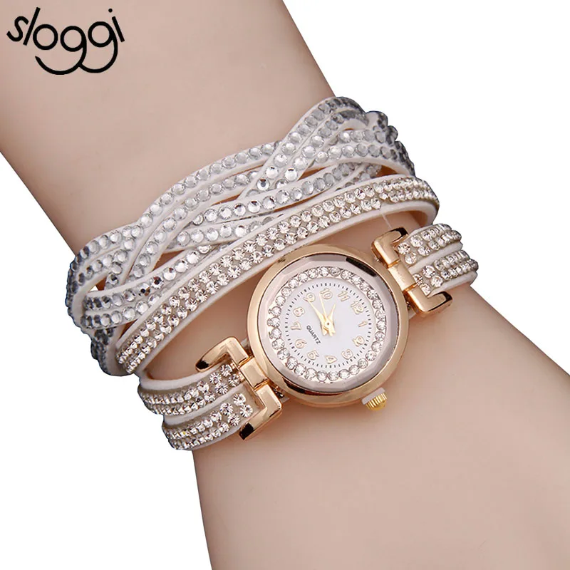 

SLOGGI Twisting Shape Band Watches For Women Casual Leather Strap Clock With Full Diamond Decoration Wrist Watch horloges mannen