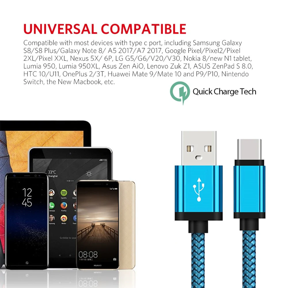 Кабель USB для Xiaomi mi A1 a2 9 8 mi x 3 2 max 3 black shark 2 usb type C Tipe C быстрое зарядное устройство для samsung huawei LG XIAO mi