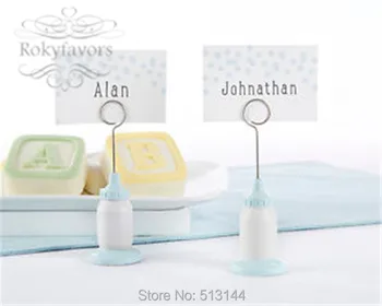 

FREE SHIPPING 24PCS x Blue/Pink Resin Baby Bottle Place Card Holder Baby Shower Table Decoration Favorsw