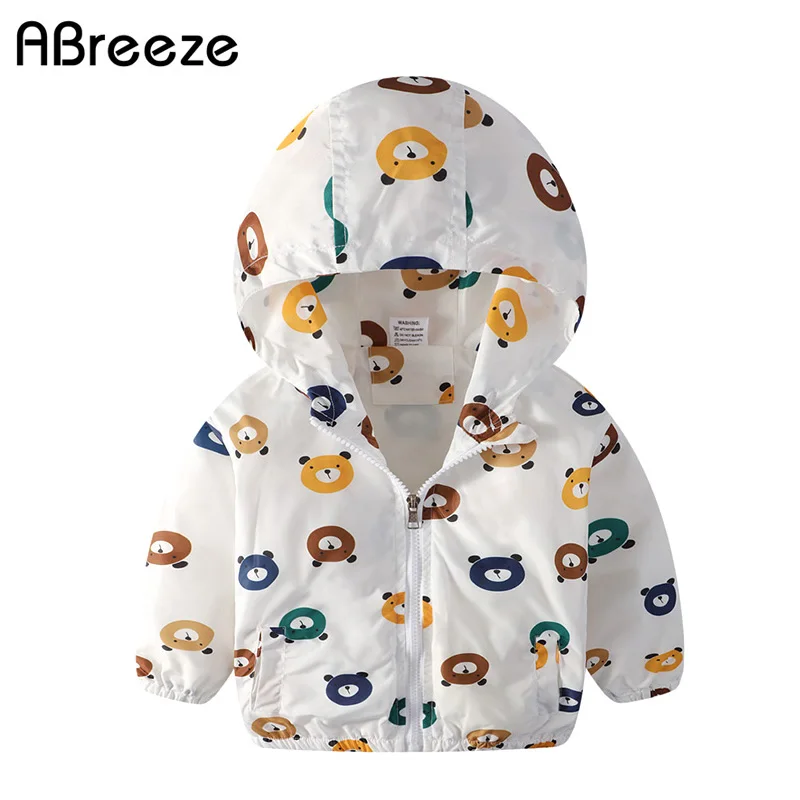 

2018 New children outerwear fashion bear print jackets for boys 1-7Y summer autumn color white & blue kids boys hooded clothes