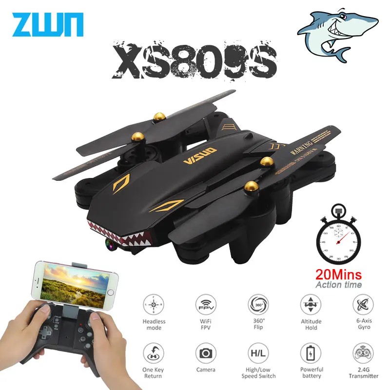 Складной селфи Дрон VISUO XS809S с широкоугольной HD камерой 2 Мп Wi Fi FPV XS809HW улучшенный