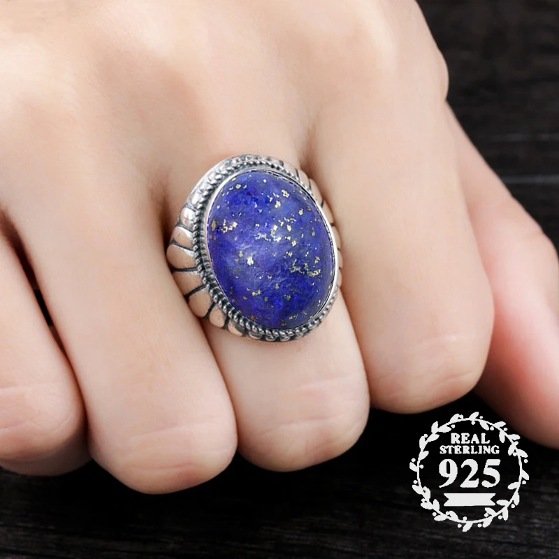 Sterling Lapis Lazuli dome ring size 8 Lapis has silver streaks closed back signed 925 GSI China