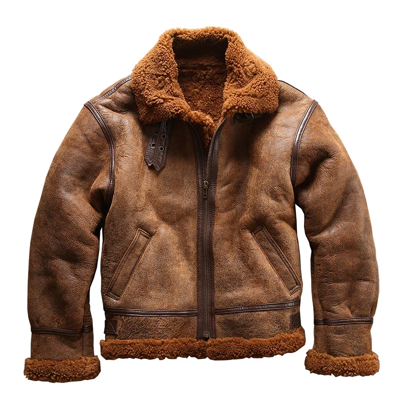 european size high quality super warm genuine sheep leather jacket mens