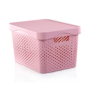

opening promotion-Storage Basket Rectangle Storage Box With Lid Hollow Kitchen Organizer Home Storage Tools