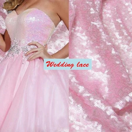 

NEW ARRIVAL Princess pink sequins fabric 1yard Good quality tulle mesh shiny spangle lace material for lady dress garment making