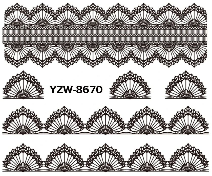 YZWLE, 1 лист, на выбор, черный кружевной цветок, дизайн ногтей, водные переводные наклейки, переводные наклейки для ногтей