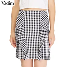 Для женщин Элегантный оборками клетчатые юбки faldas mujer назад молния Ретро Женская модная уличная мини-юбка BSQ524
