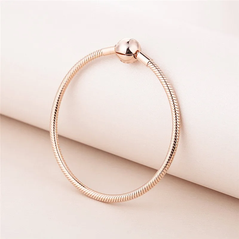 

Signature Round Clasp Snake Chain Whole Rose Golden Silver Bracelets for Women Fashion Silver 925 Bracelets DIY Beaded Jewelry