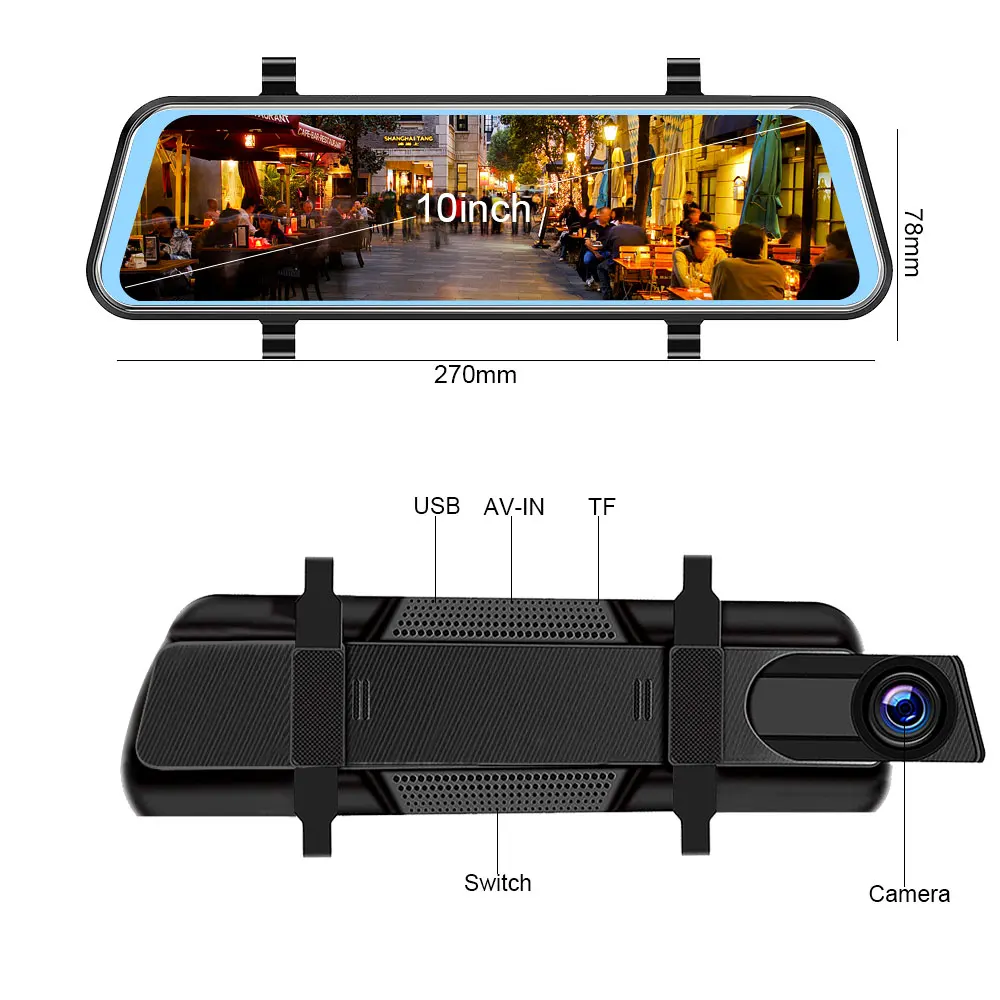 TAVIN 10 дюймов сенсорный экран видеорегистратор двойной объектив зеркало заднего вида Автомобильный видеорегистратор камера Full HD 1080P ночное видение зарегистрированный видеорегистратор