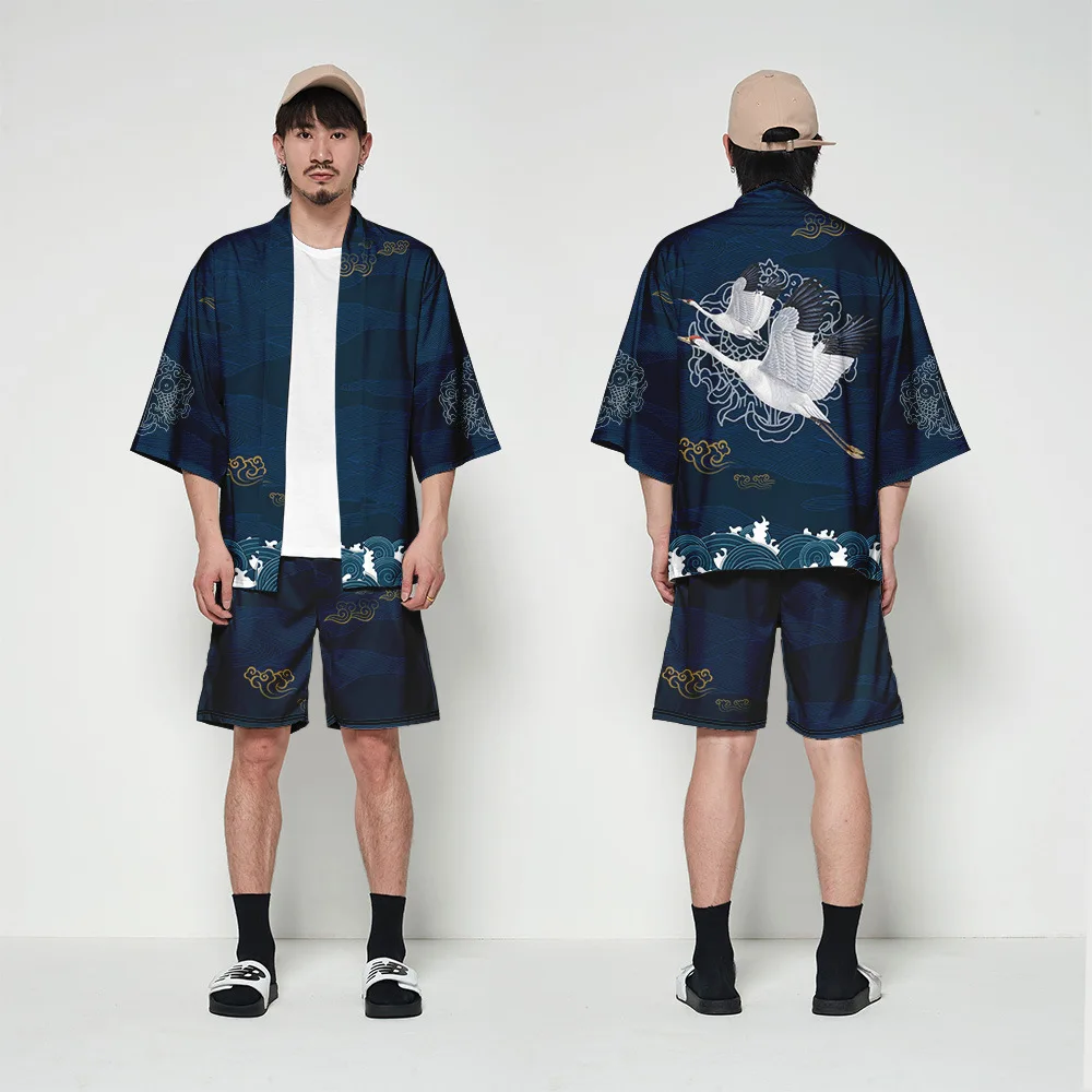 Kimono Cardigan Men Japanese Obi Male Yukata Men's Haori Short Outwear Japanese Samurai Clothing Traditional Japanese Clothing