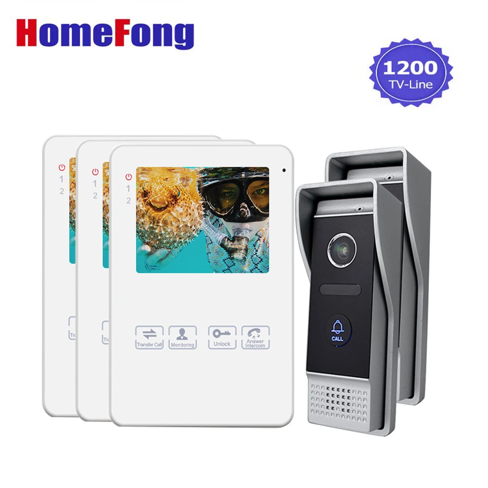 Homefong 4 Inch Home Intercom System 1V3 Video Doorbell