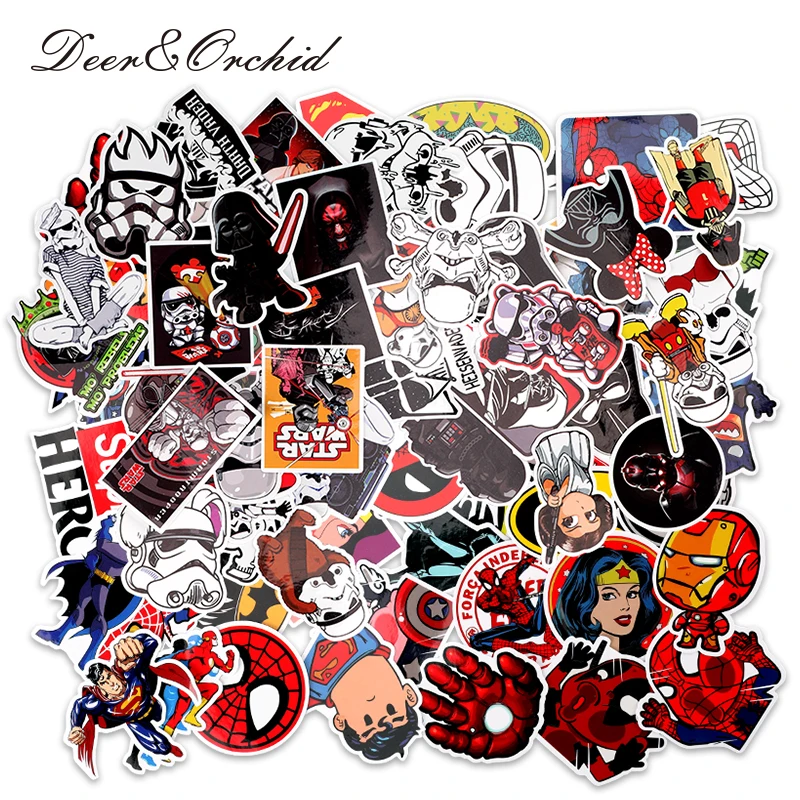 

50-100pcs Cool Stickers Star Wars DC Marvel Characters for Kids Stationery Sticker Repeatable Adhesive Waterproof Durable Decal