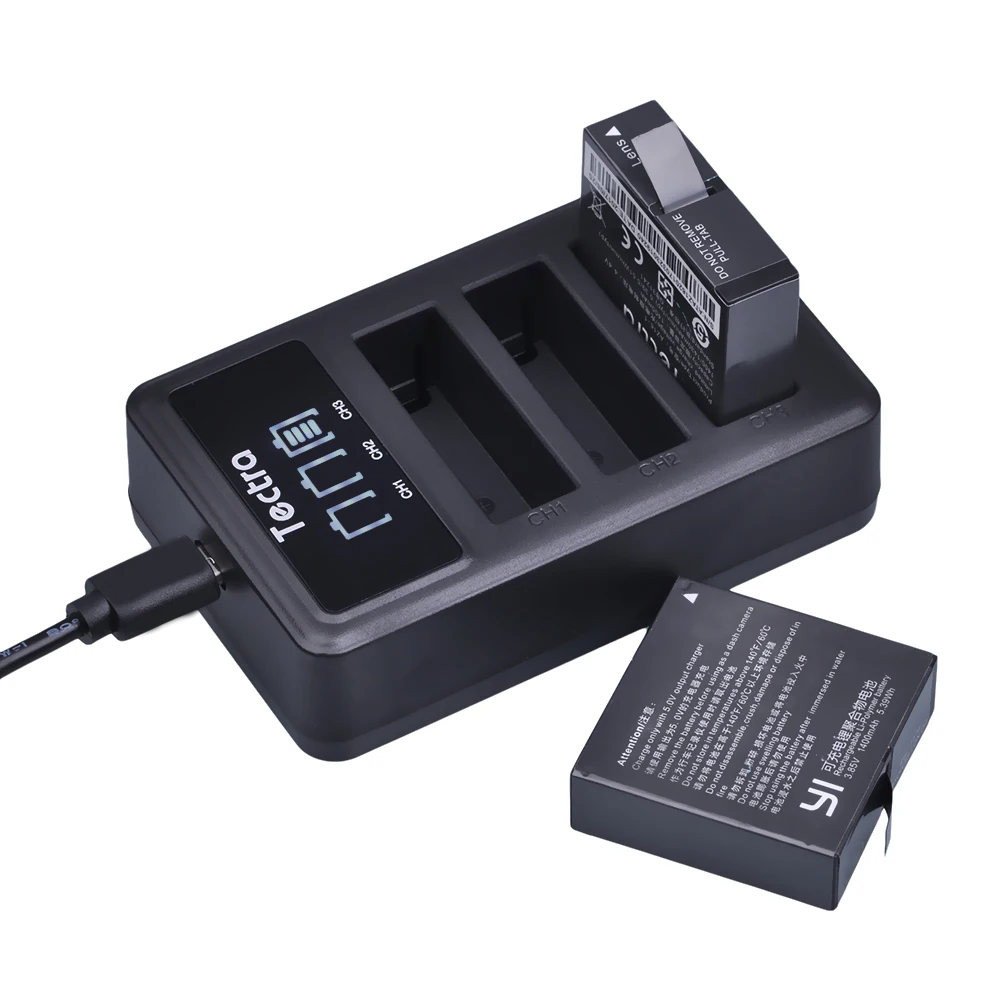 Tectra 4Pcs AZ16 1 1400mAh литий ионный аккумулятор для xiaomi yi + LED USB зарядное устройство с 3