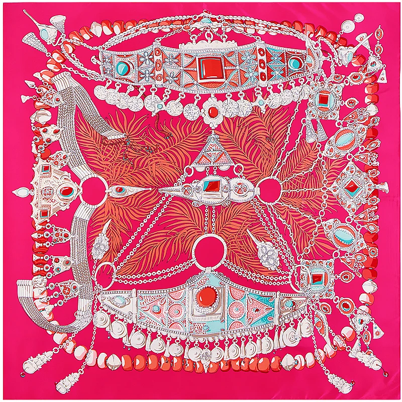 

POBING 100% Silk Scarf Women Euro Gem Crown Silk Foulard Square Scarves Luxury Brand Lady Bandana Large Wraps Female Large Hijab