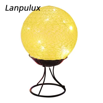 

Lanpulux Linen Rattan Ball Bedside Lamps Bedroom Home Decoration Night Lights Pink Yellow Atmosphere Luminaria Desk Ornaments