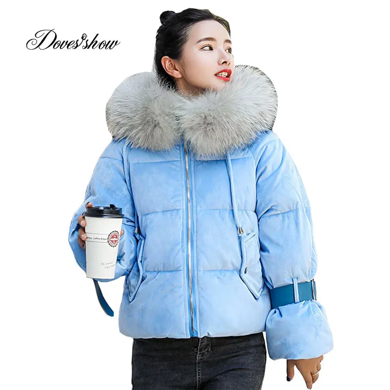 

Hooded Fur Collar Velour Winter Down Coat Jacket Short Thick Warm Slim Women Casaco Feminino Abrigos Mujer Invierno 2018 Parkas