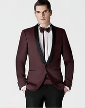 Custom Made Burgundy Groomsmen Shawl Lapel Groom Tuxedos New Style Men Suits Wedding Best Suits(Jacket+Pants+tie)