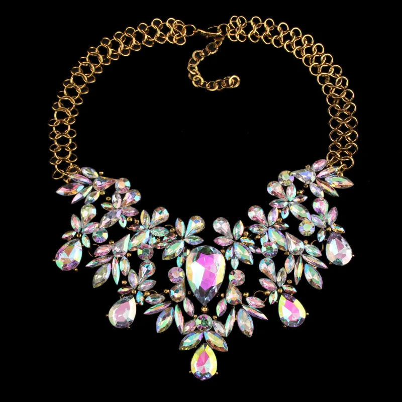 

Exaggeration Necklace Chain Clavicle Water Droplets Chain Choker Statement Necklaces Rhinestone Luxury Dress Accessories
