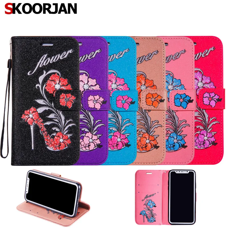 Skoorjan телефона Etui для Coque huwawei Nova 2 Чехол Обувь с цветочным орнаментом из блестящей