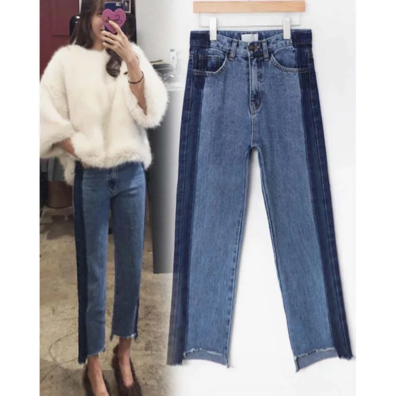 Большие размеры; женские Джинсовые брюки рваные Высокая талия Синие Длинные Нерегулярные бойфренда 5xl bf зимние повседневные брюки для джинсы со стразами джинсы женские узкие большие размеры