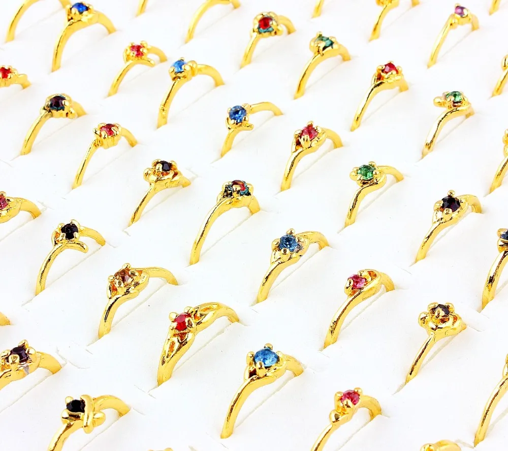 Много работы 30 шт. кристалл горный хрусталь Золотой Цвет для женщин обручальное свадебное кольцо вечерние подарок модные ювелирные изделия бесплатно