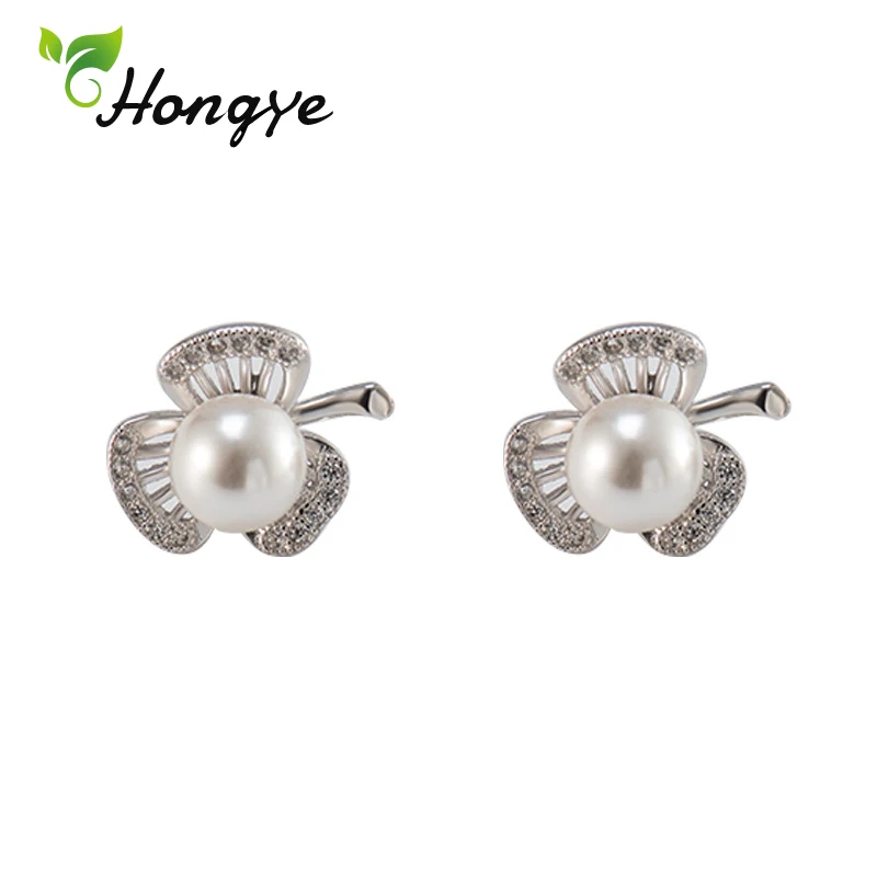 Hongye реального серебряные серьги девушки Shell Pearl Клевер в форме Для женщин ювелирные изделия бренд серьги-гвоздики аксессуары - Цвет камня: show as picture