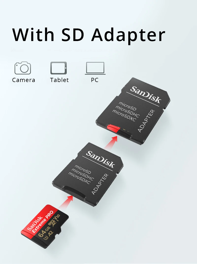 Карта памяти SanDisk 128GB Extreme PRO MicroSD 64GB TF карта U3 класс 10 UHS-I A2 V30 SDXC SLR камера карта 170 МБ/с. с адаптером SD