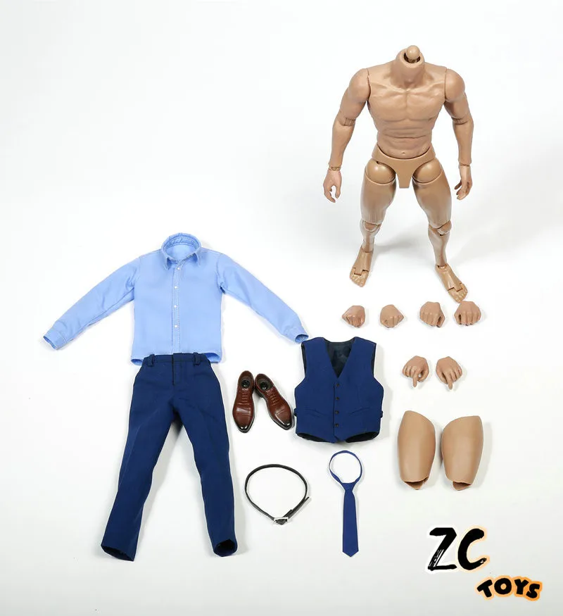 

ZC TOYS 1/6 Scale Gentleman Suit Clothes Blue Costume Set Fit 12" Male Figure
