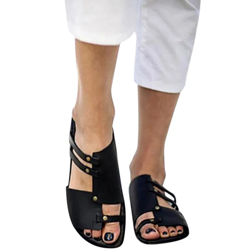 Summerretro женские с открытым носком, на плоской подошве; кожаные туфли в римском стиле женская обувь для мужчин пляжные шлёпанцы для женщин# g30US