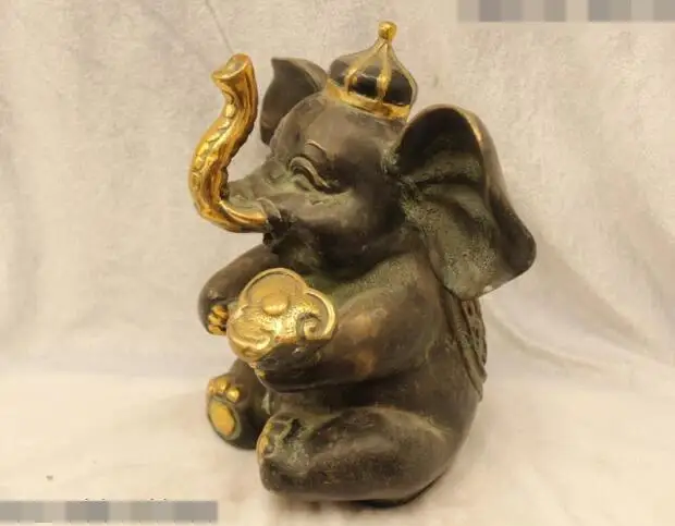 

song voge gem S6533 9"China Folk Purple Bronze Gild Lifelike Lucky Ru Yi elephant Statue