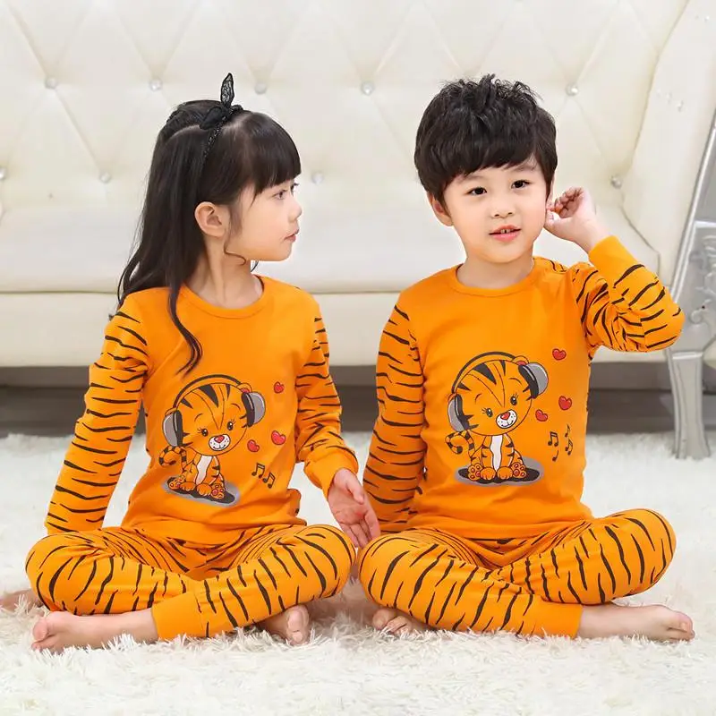 

Winter Kids Pyjamas Cotton Children's Pajamas Sets Long Sleeves Clothing Pant Suit Baby Girl Clothes Child Boys Tiger Sleepwear