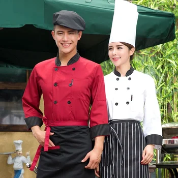 

10pcs Cook suit long-sleeve chef work clothes male Restaurant work clothing Western restaurant employees work clothes