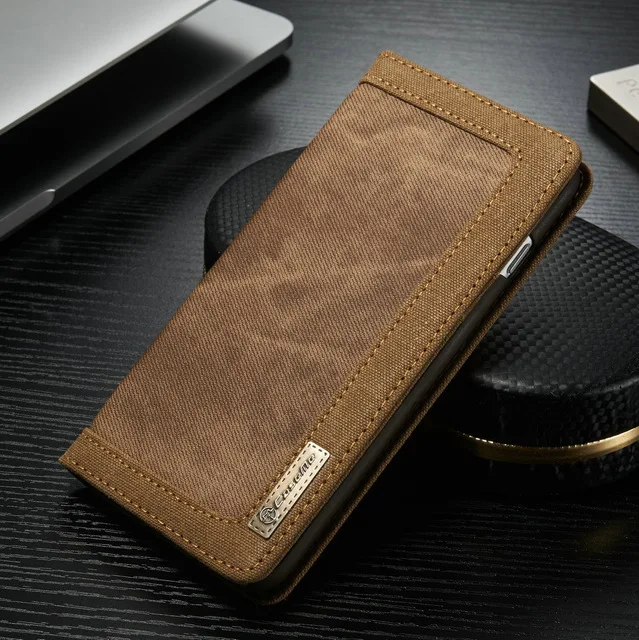 Роскошный Магнитный Джинсовый чехол из натуральной кожи для IPhone SE, 5S, 5, 6, 6 S, 7 Plus, 7 Plus, флип-кошелек, чехол для телефона с отделением для карт - Цвет: brown