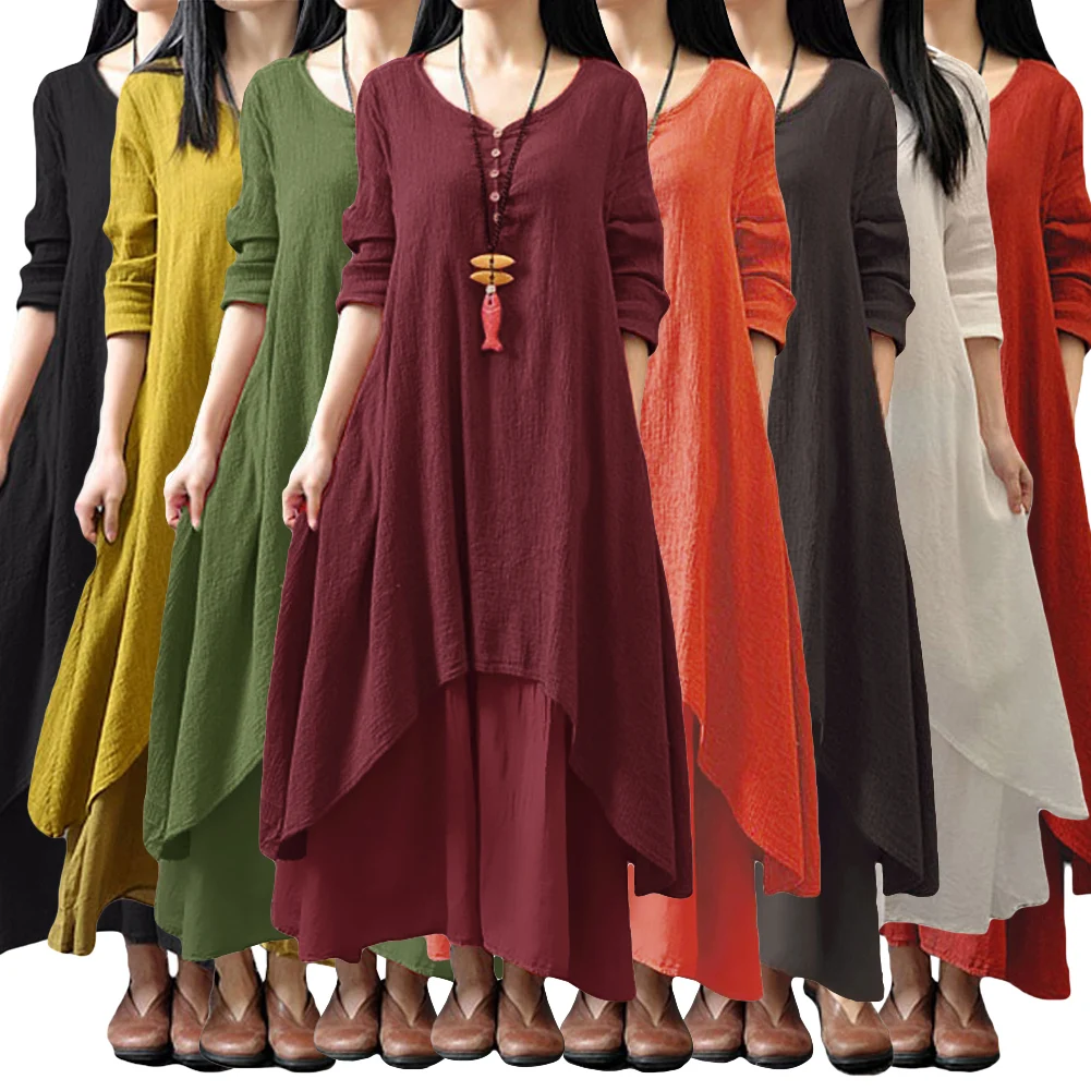 Женское длинное платье макси с V образным вырезом и длинным рукавом|vestidos plus|vestido