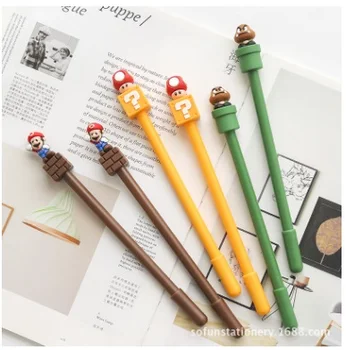 

12 PCS/LOT zhongfan student stationery mario mushroom 0.5mm fresh pen gel pen