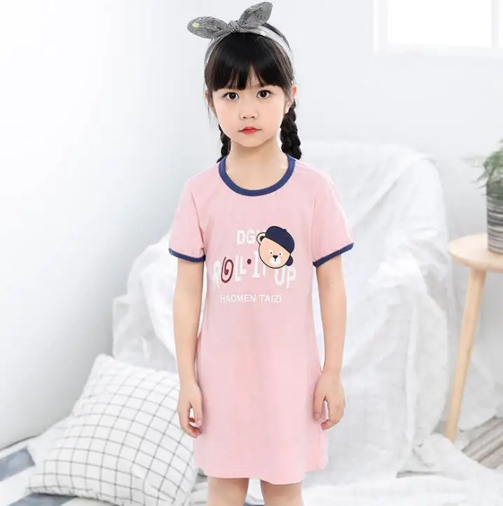 Летняя ночная рубашка для девочек, Пижамы Детская ночная рубашка с короткими рукавами, хлопок, детское спальное платье для малышей Размер 8, 10, 12, 14 лет - Цвет: C7