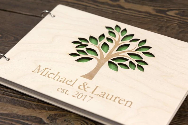 Green Tree Guest Book Wedding, Family Tree Guest Book, Personalized Wooden wedding gifts for guests,Anniversary gifts