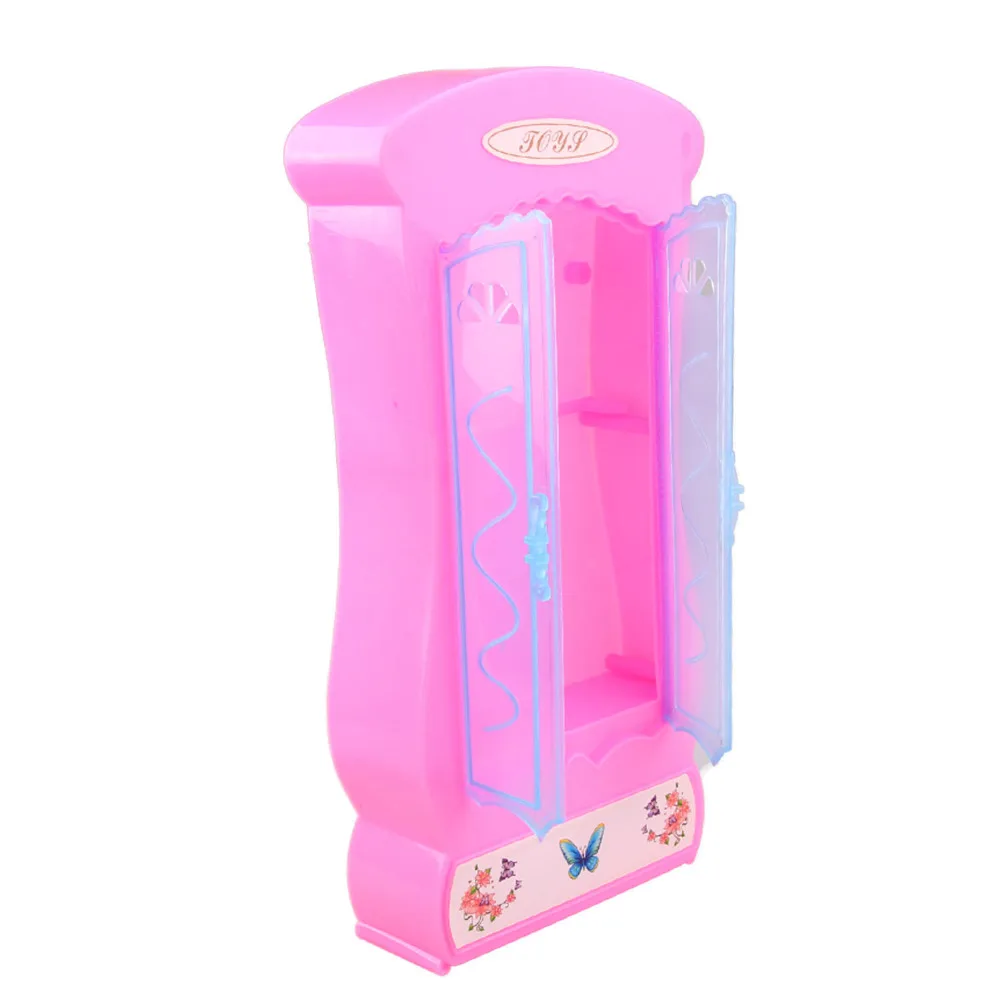 Kids Mini Pink Doll House Wardrobe Cabinet Chest Closet Bedroom Princess Furniture Dollhouse Accessories for Barbie Doll Toys