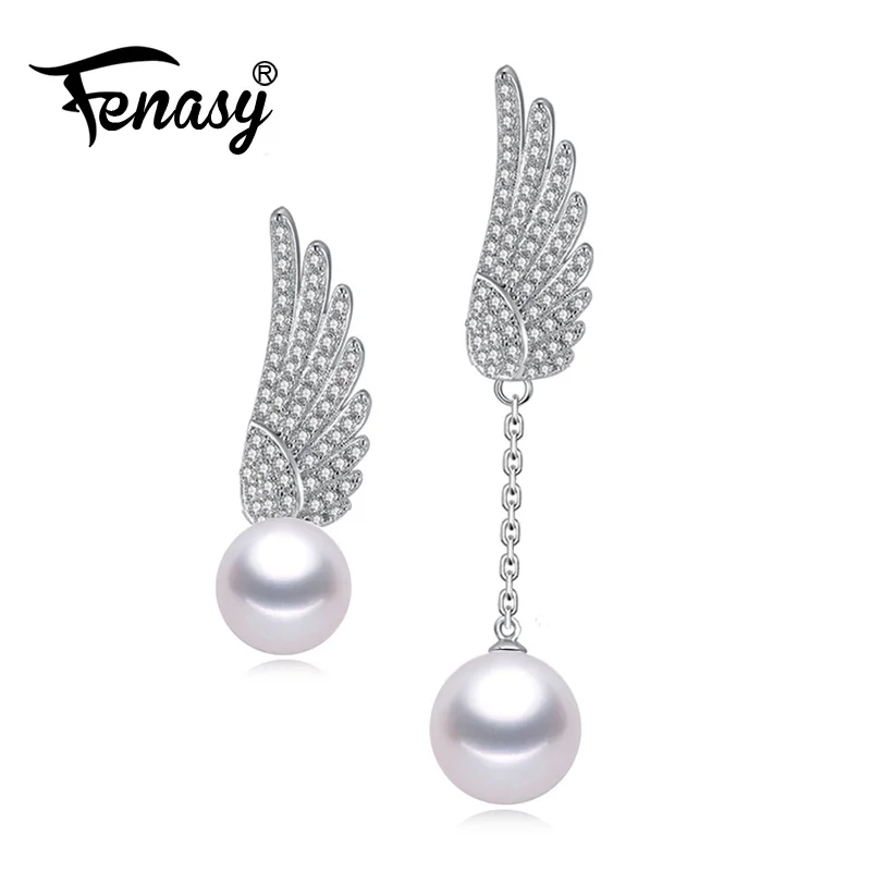 

FENASY long earrings Party Round Pearl earrings for Women 925 sterling silver hanging earrings love wedding engagement jewelry